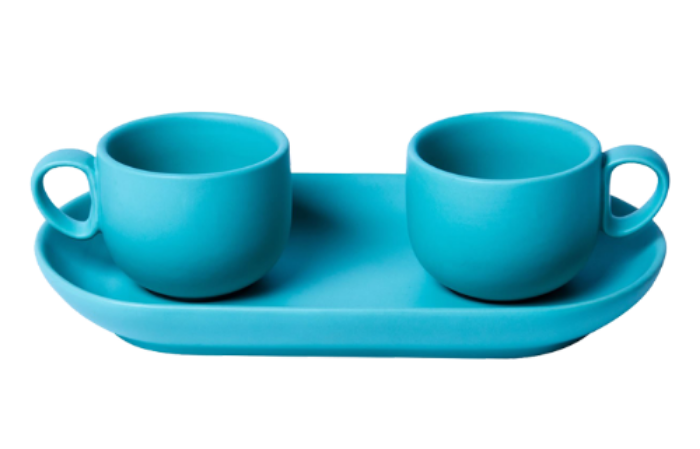 Set 2 coffee cups with tray Light blue 바로배송가능