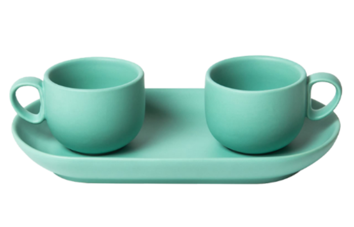 Set 2 coffee cups with tray Turquoise 바로배송가능