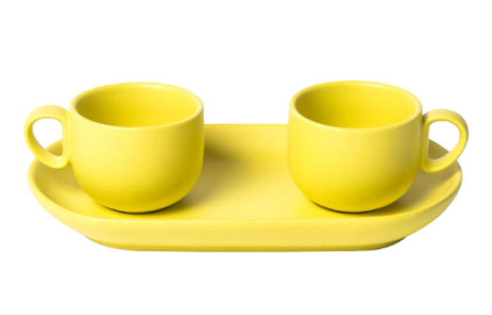 Set 2 coffee cups with tray Yellow 바로배송가능